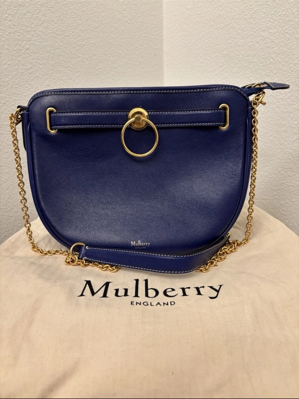 Mulberry Navy Leather Crossbody with Gold Ring Detail